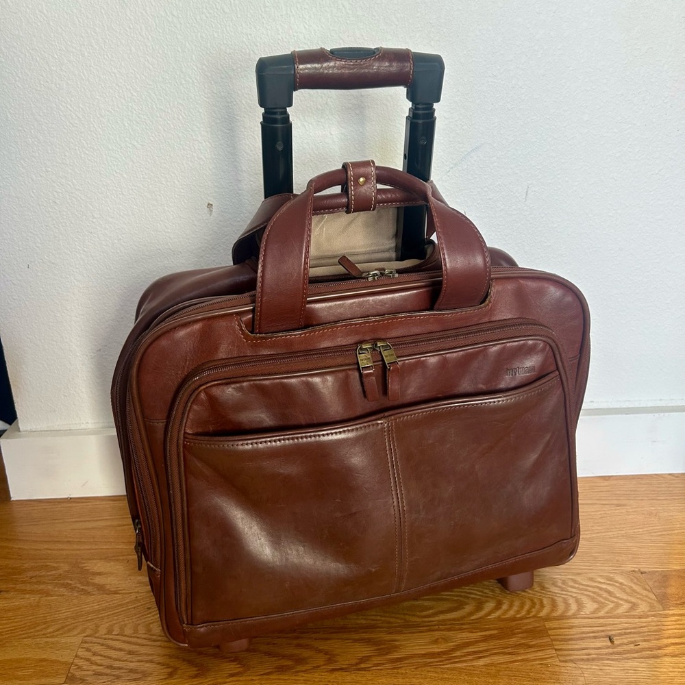 Hartmann Brown Leather Rolling Expandable Briefcase